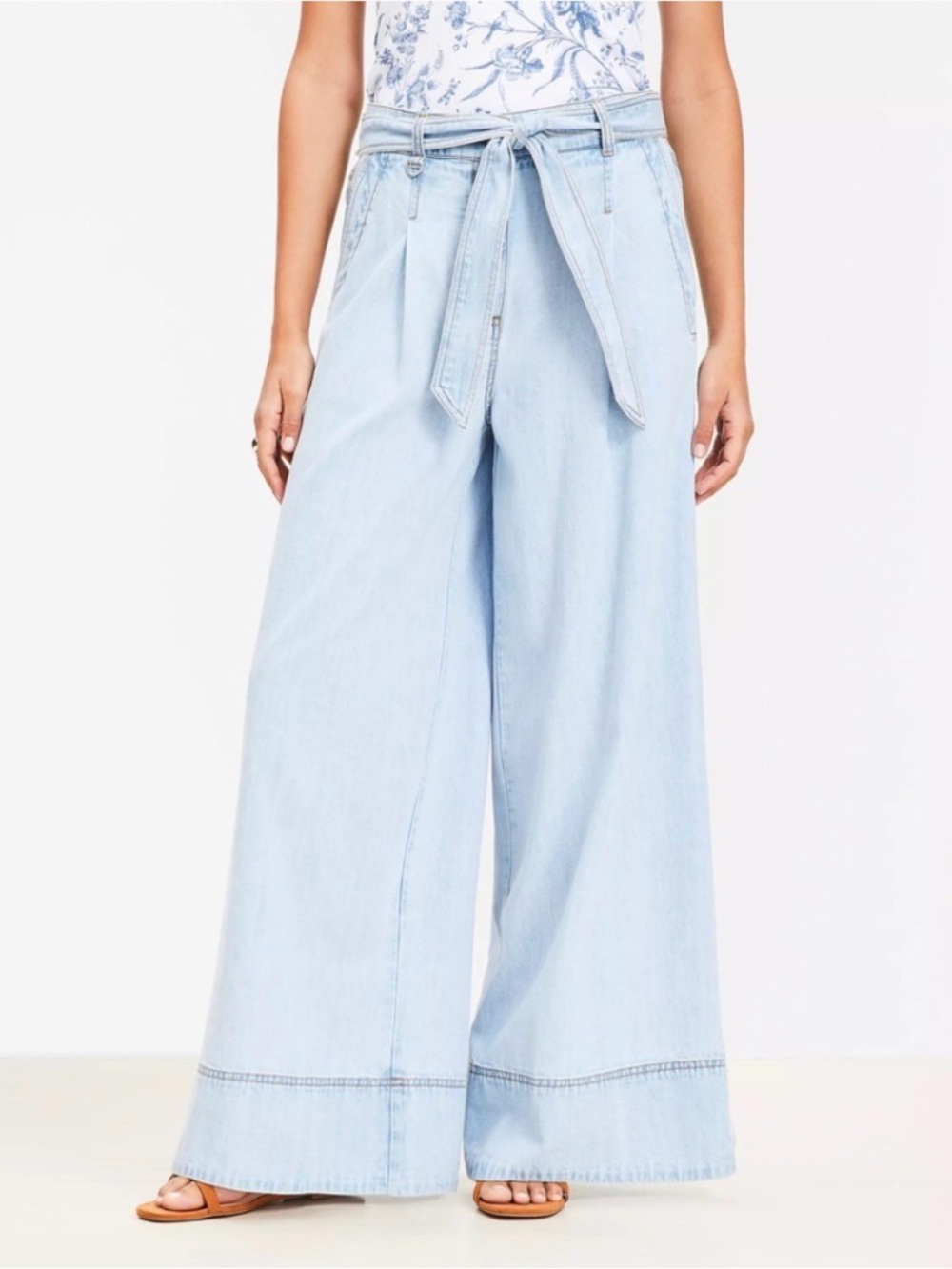 Loft Chambray Belted Wide Leg Pants